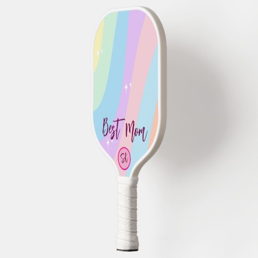 Personalized Pastel Pink Retro Striped Best Mom Pickleball Paddle (Links)