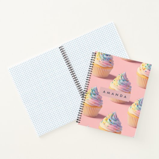 Personalized Pastel Rainbow Cupcake Pattern Notitieboek (Binnen)
