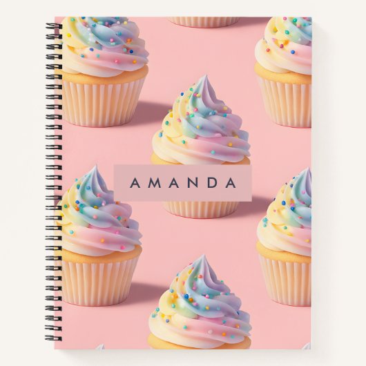Personalized Pastel Rainbow Cupcake Pattern Notitieboek (Voorkant)
