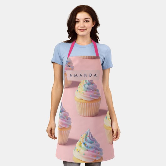 Personalized Pastel Rainbow Cupcake Pattern Schort (Gedragen)