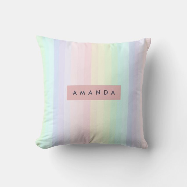 Personalized Pastel Rainbow Stripe Kussen (Voorkant)