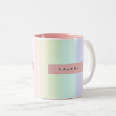 Personalized Pastel Rainbow Stripe Tweekleurige Koffiemok (Voorkant rechts)