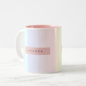 Personalized Pastel Rainbow Stripe Tweekleurige Koffiemok (Voorkant links)
