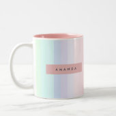 Personalized Pastel Rainbow Stripe Tweekleurige Koffiemok (Links)