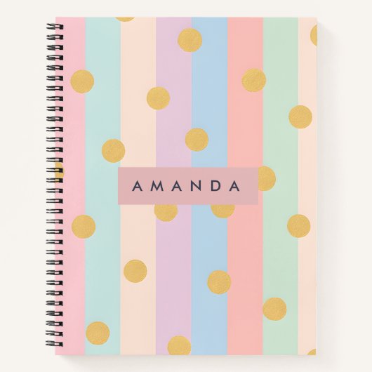 Personalized Pastel Rainbow Stripes with Dots Notitieboek (Voorkant)