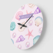 Personalized Pastel Seashell Coastal Custom Name Grote Klok (Hoek)