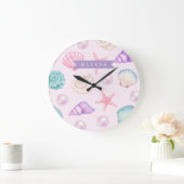 Personalized Pastel Seashell Coastal Custom Name Grote Klok (Huis)