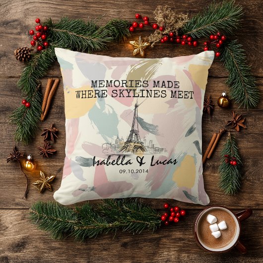 Personalized Pastel Skyline Couple Pillow Kussen