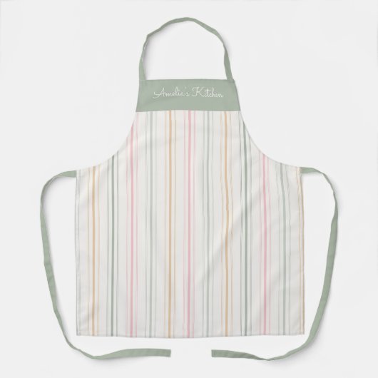 Personalized Pastel Stripes Sage Green Schort (Voorkant)
