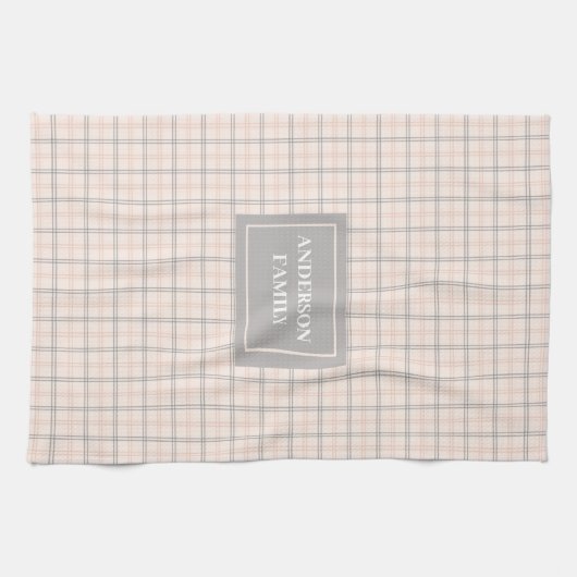 Personalized Pastel Towel Elegant Coral Grey Style Theedoek (Horizontaal)