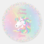 Personalized Pastel Unicorn Happy Birthday Sticker (Voorkant)