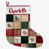 Personalized Patchwork Christmas Stocking Grote Kerstsok (Voorkant)