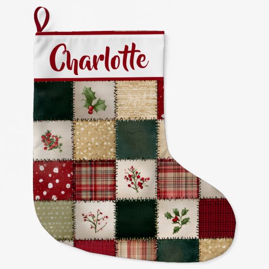 Personalized Patchwork Christmas Stocking  Grote Kerstsok (Voorkant)