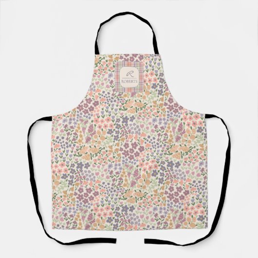 Personalized Patchwork Floral & Plaid Apron Schort (Voorkant)