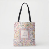 Personalized Patchwork Floral & Plaid Tote Bag (Voorkant)