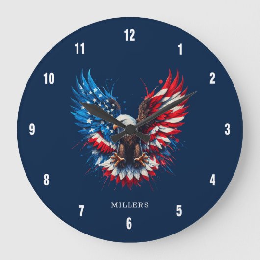 Personalized Patriotic Colors America Bold Eagle Grote Klok (Voorkant)