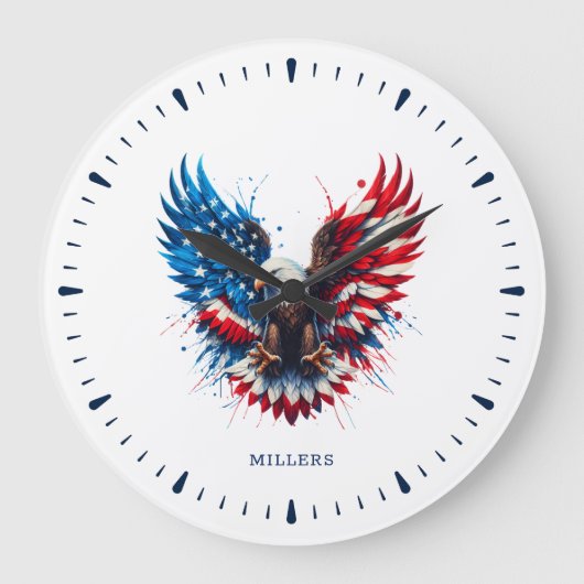 Personalized Patriotic Colors America Bold Eagle Grote Klok (Voorkant)
