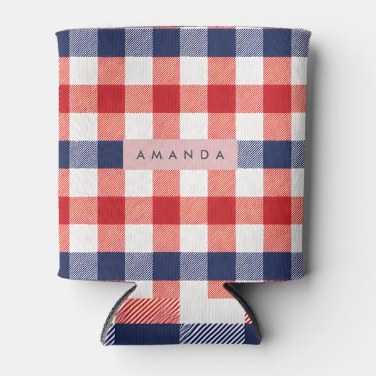 Personalized Patriotic Red, White & Blue Gingham Blikjeskoeler (Voorkant)