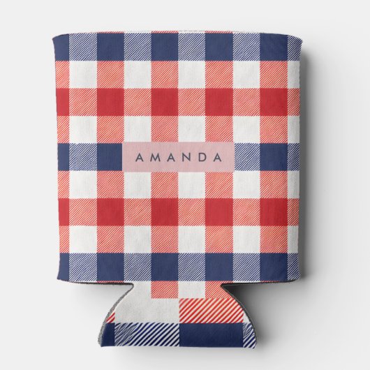 Personalized Patriotic Red, White & Blue Gingham Blikjeskoeler (Achterkant)