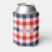 Personalized Patriotic Red, White & Blue Gingham Blikjeskoeler (Blikje Achterkant)