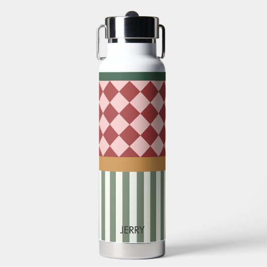 Personalized Pattern Water Bottle with Name Waterfles (Voorkant)