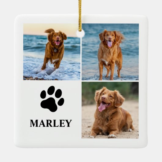 Personalized Paw Dog Lover Photo Collage Pet Keramisch Ornament (Achterkant)