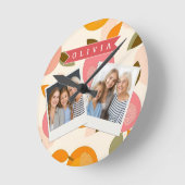 Personalized Peach Pattern Cute Retro Summer Ronde Klok (Hoek)