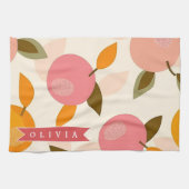 Personalized Peach Pattern Cute Retro Summer Theedoek (Horizontaal)