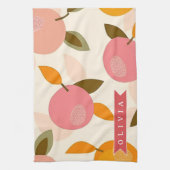 Personalized Peach Pattern Cute Retro Summer Theedoek (Verticaal)