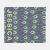 Personalized Peacock Feather Purple Lime Green Fleece Deken (Voorkant (Horizontaal))