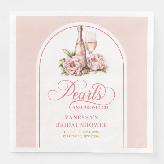 Personalized pearls and prosecco napkin blush gold servet (Voorkant)