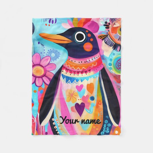 Personalized Penguin Blanket: Colorful Arctic  Fleece Deken (Voorkant)