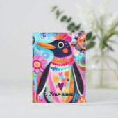 Personalized Penguin Card: Colorful Arctic Briefkaart (Staand voorkant)