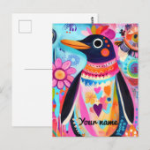 Personalized Penguin Card: Colorful Arctic Briefkaart (Voorkant / Achterkant)