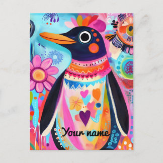 Personalized Penguin Card: Colorful Arctic Briefkaart