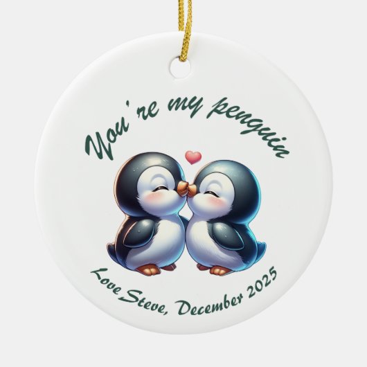 Personalized Penguin Couple Christmas Ornament (Voorkant)