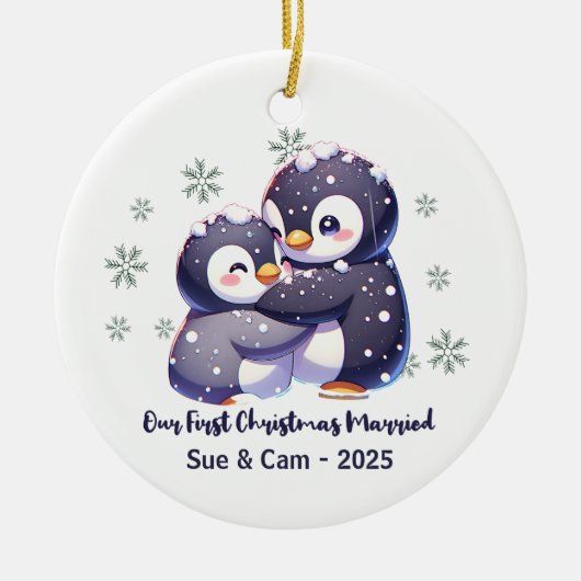 Personalized Penguin Couple Christmas Ornament (Voorkant)