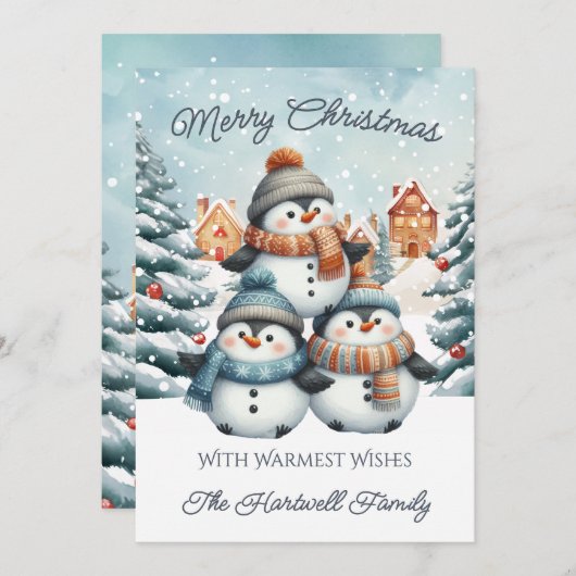 Personalized Penguin Flat Christmas Feestdagenkaart (Voorkant / Achterkant)