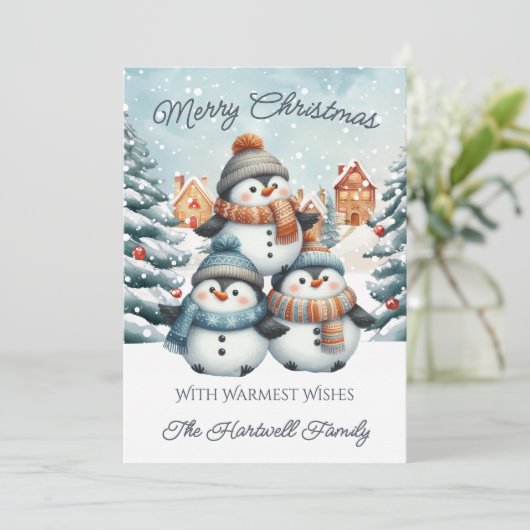 Personalized Penguin Flat Christmas Feestdagenkaart (Staand voorkant)