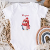 Personalized Penguin in Red Hat Baby Bodysuit