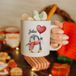 Personalized Penguin Mug With Heart Balloon Koffiemok