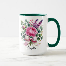Personalized Peony Floral Name Mug Elegant Gift Mok