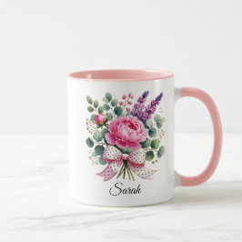 Personalized Peony Floral Name Mug Gift Mok