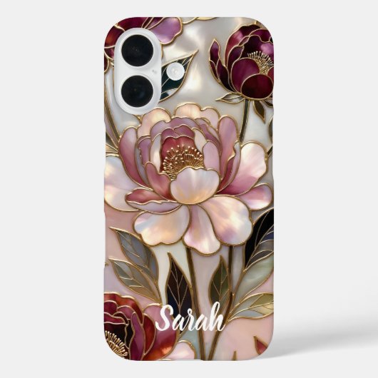 Personalized Peony Phone Case Blush Gold Floral (Achterkant)