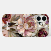 Personalized Peony Phone Case Blush Gold Floral (Achterkant (horizontaal))