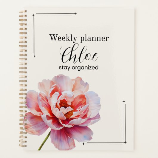 Personalized Peony Planner Aesthetic Weekly Floral (Voorkant)