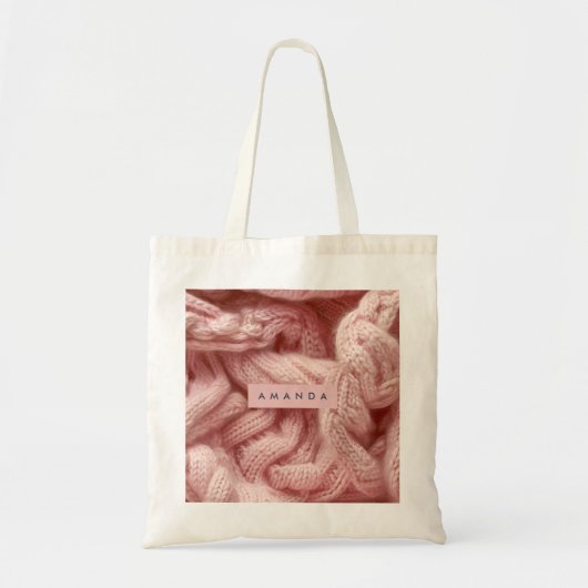Personalized Personalized Pink Cable Knit Tote Bag (Voorkant)