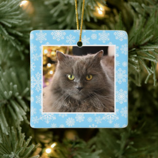 Personalized Pet Cat Dog Blue Snowflake Pattern Keramisch Ornament