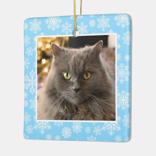 Personalized Pet Cat Dog Blue Snowflake Pattern Keramisch Ornament (Links)