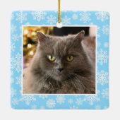Personalized Pet Cat Dog Blue Snowflake Pattern Keramisch Ornament (Achterkant)